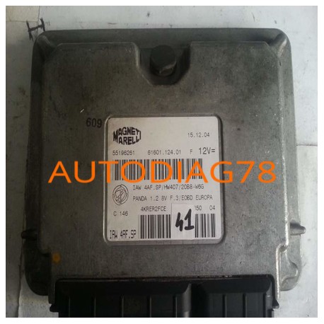 CALCULATEUR MOTEUR FIAT PANDA 1.1 magneti marelli 51793113, IAW 4AF.SS/HW407/20BB-WFT, 61601.125.02, 66JF1TL9H Calculateur Mo...