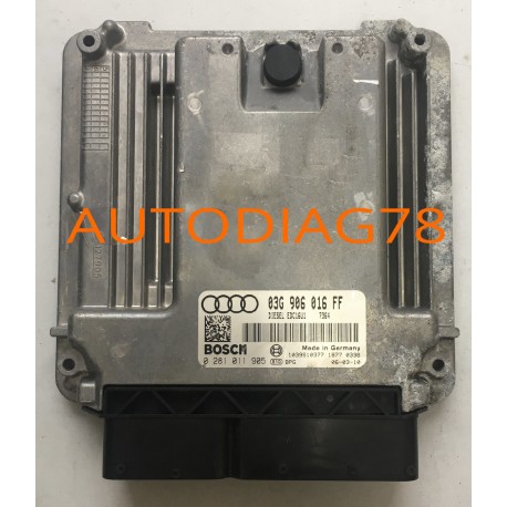 CALCULATEUR MOTEUR AUDI A3 2.0 TDI 140CV 03G 906 016 FF, 03G906016FF, BOSCH 0 281 011 905, 0281011905, EDC16U1 Calculateur Mo...