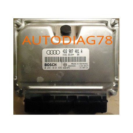 CALCULATEUR MOTEUR AUDI A8 2.5 TDI BOSCH 0 281 010 495, 0281010495, 4D2 907 401 A, 4D2907401A, EDC15VM+ Calculateur Moteur|au...