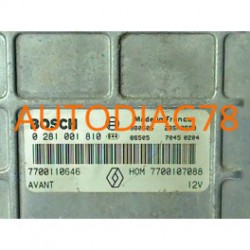 CALCULATEUR MOTEUR RENAULT MEGANE 1.9 DTI BOSCH 0 281 001 810, 0281001810, HOM 7700107088, HOM7700107088, 7700110646 Calculat...